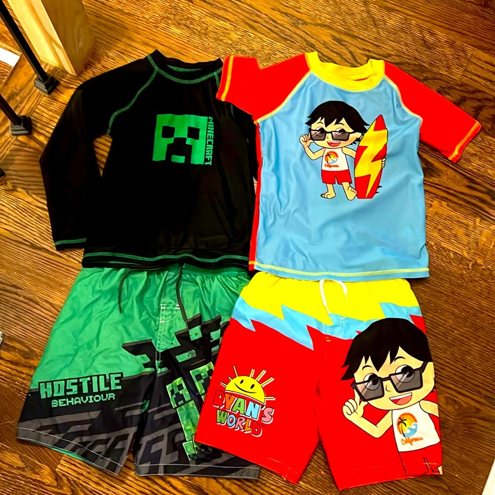 Minecraft and Ryan’s world boys sz7 bathing suits!